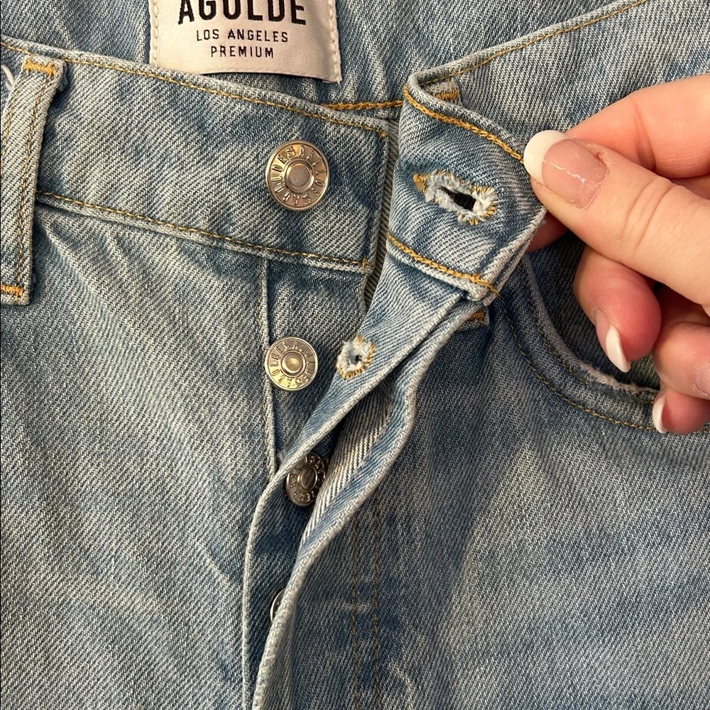 Agolde‎ Jamie High Rise Classic Light Blue Distressed Straight Leg Jeans Size 24